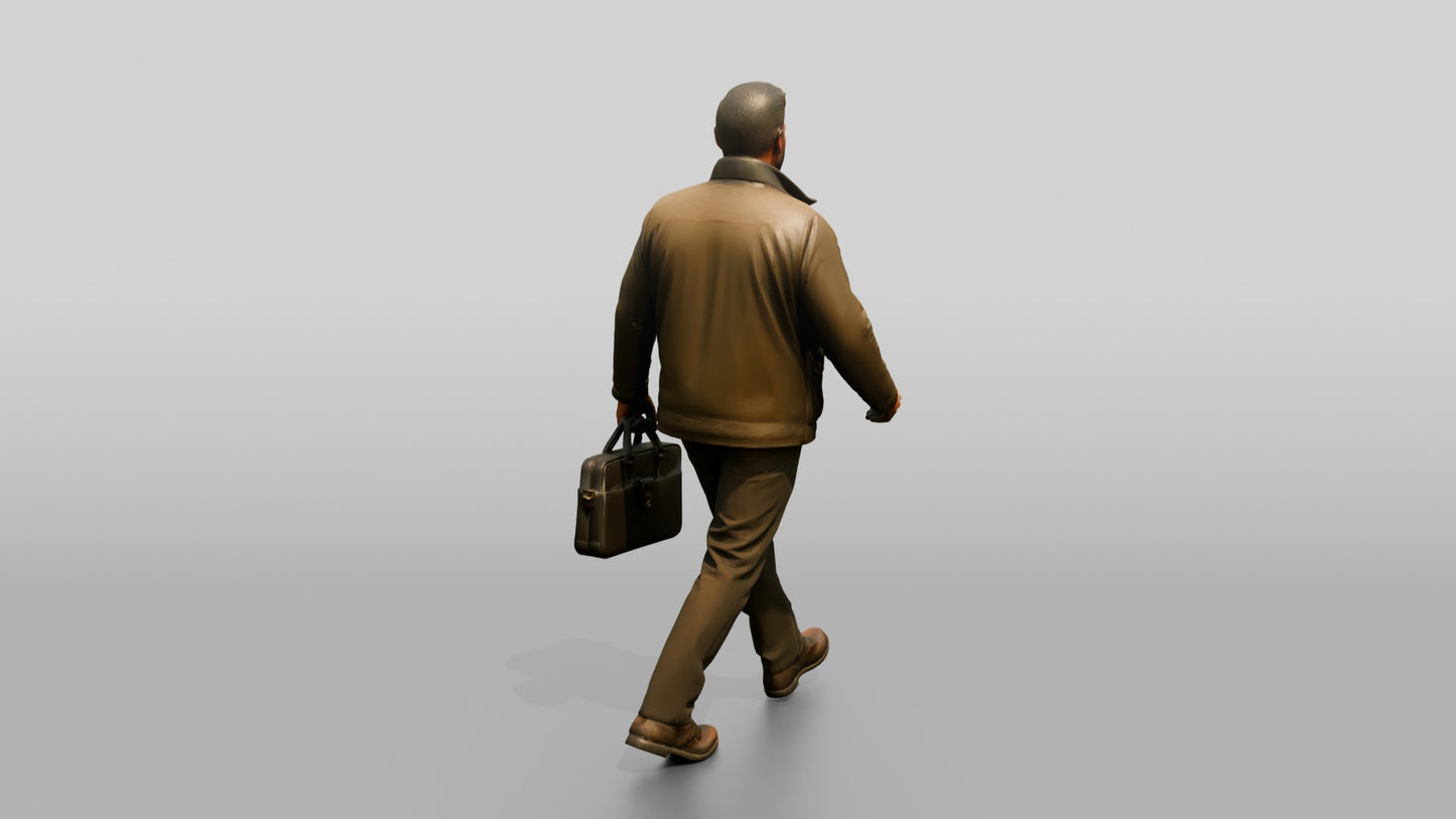 White Man Walking with a Briefcase in Waxed Jacket