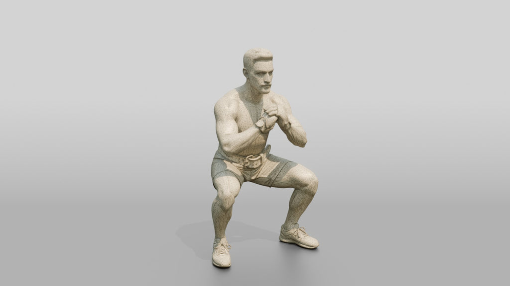 Man Squatting with Fitness Gloves
