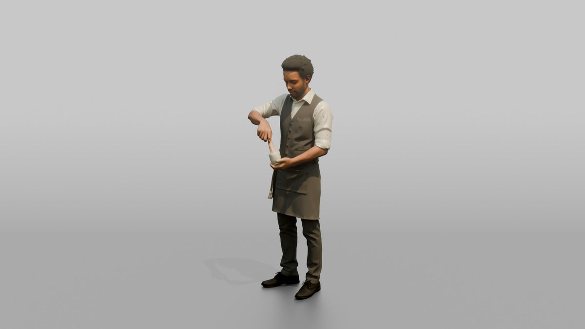 Bartender Man Holding A Muddler Over A Glass - 3D character model, view 4