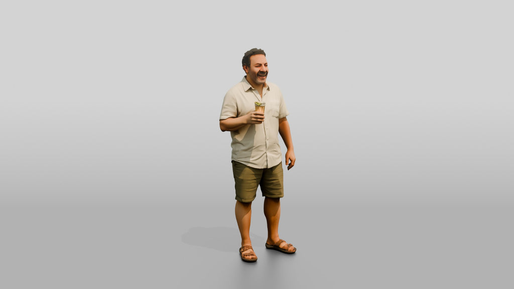 Stocky Egyptian Man Laughing with a Cold Drink