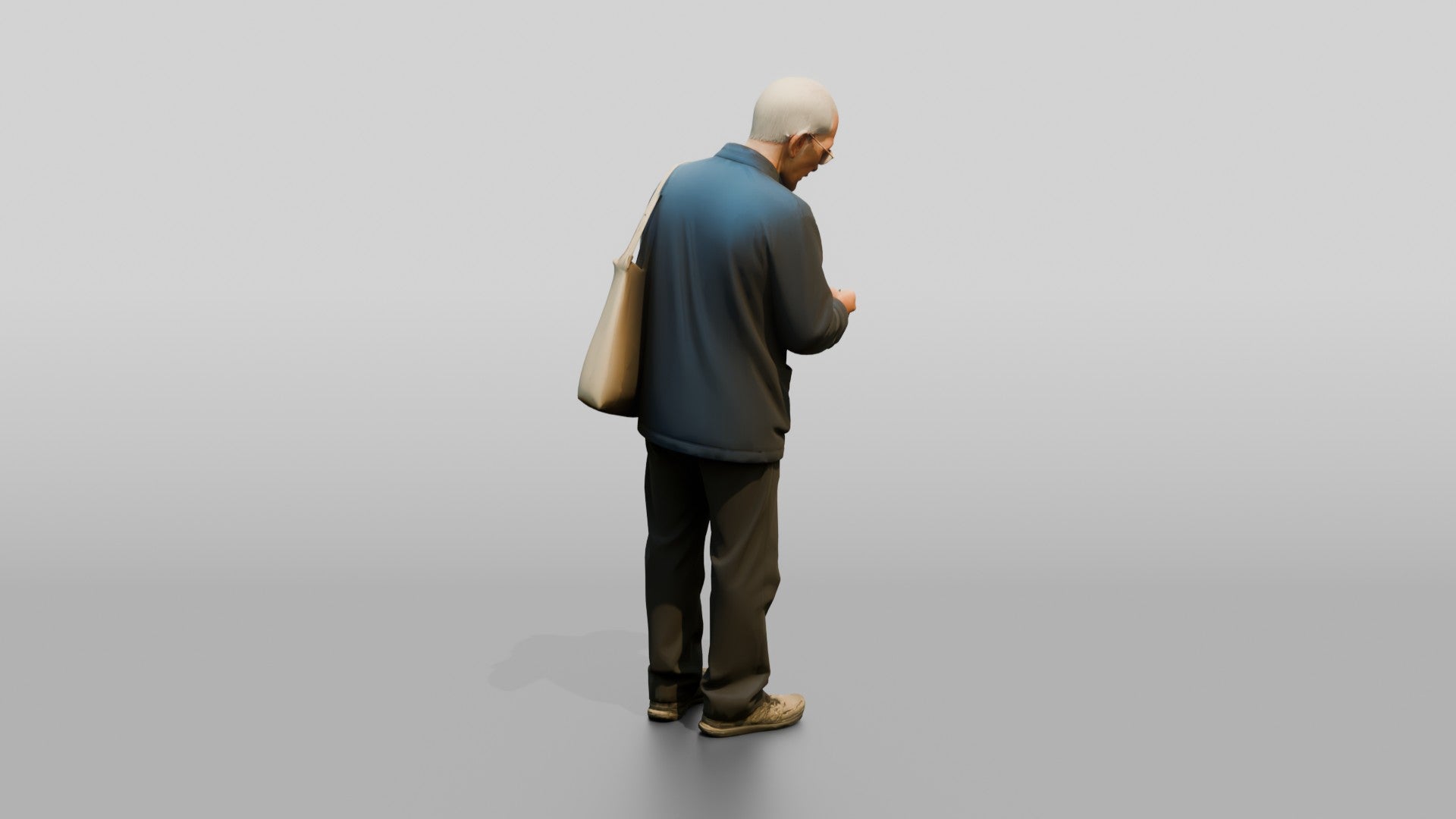 Elderly Chinese Man Walking with Shoulder Bag