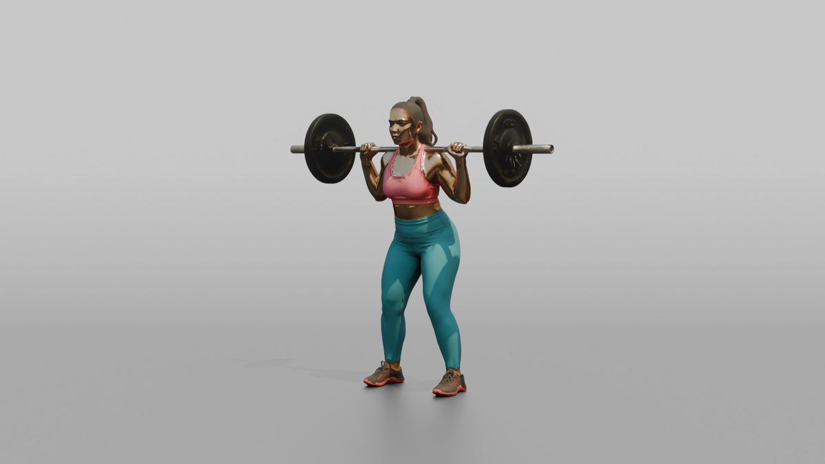 Weightlifter Woman Resting A Barbell On The Upper Back Before A Squat - 3D character model, view 4