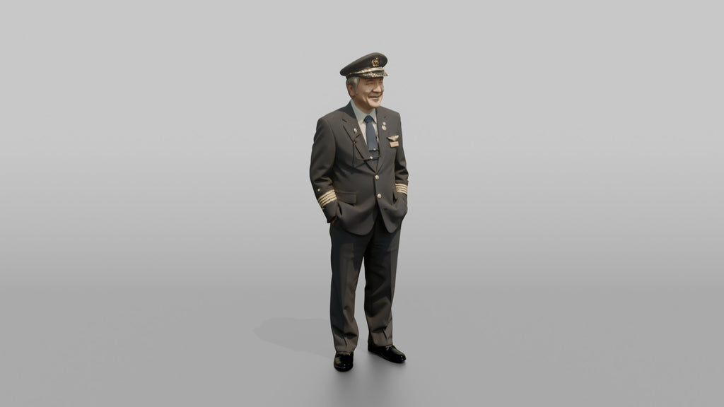 East Asian Airline Captain Smiling with Glasses in Hand