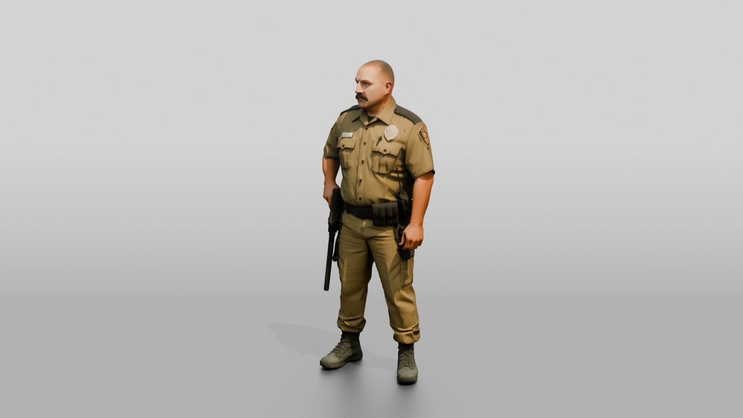 Latino Male Guard in a Khaki Guard Uniform