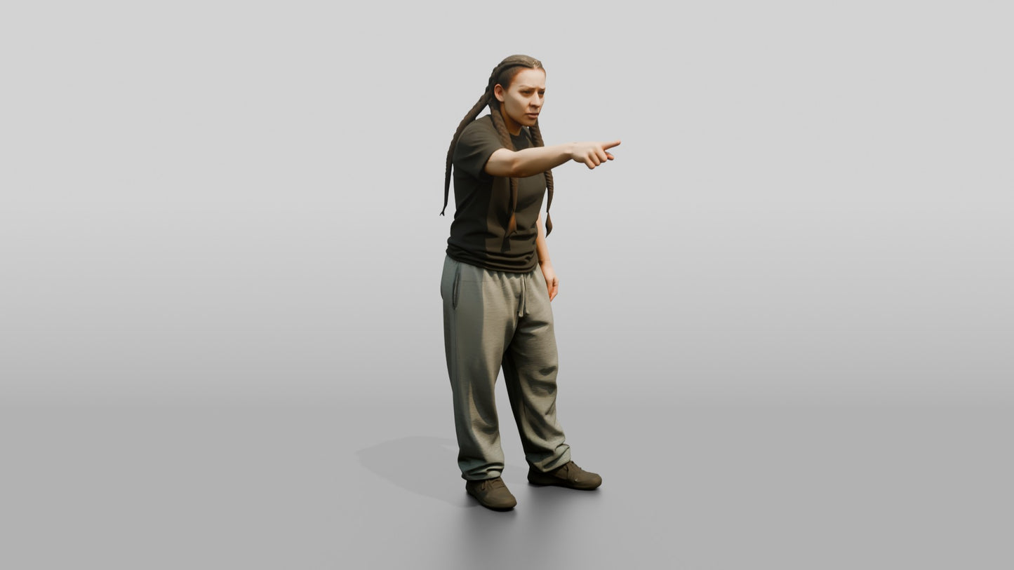 Latina Female Prisoner in a Black T-shirt and Grey Sweatpants