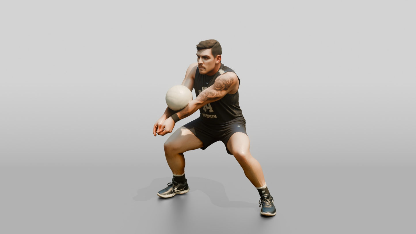 Caucasian Male Volleyball Player in Navy Uniform