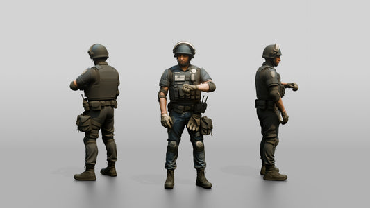 Riot Police Officer Standing in Tactical Gear