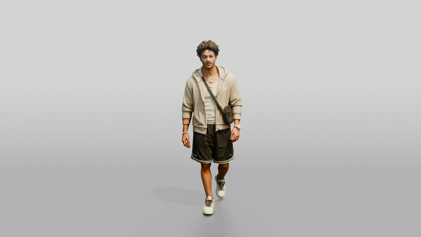 African-American Man Walking the Boardwalk in Towel Hoodie