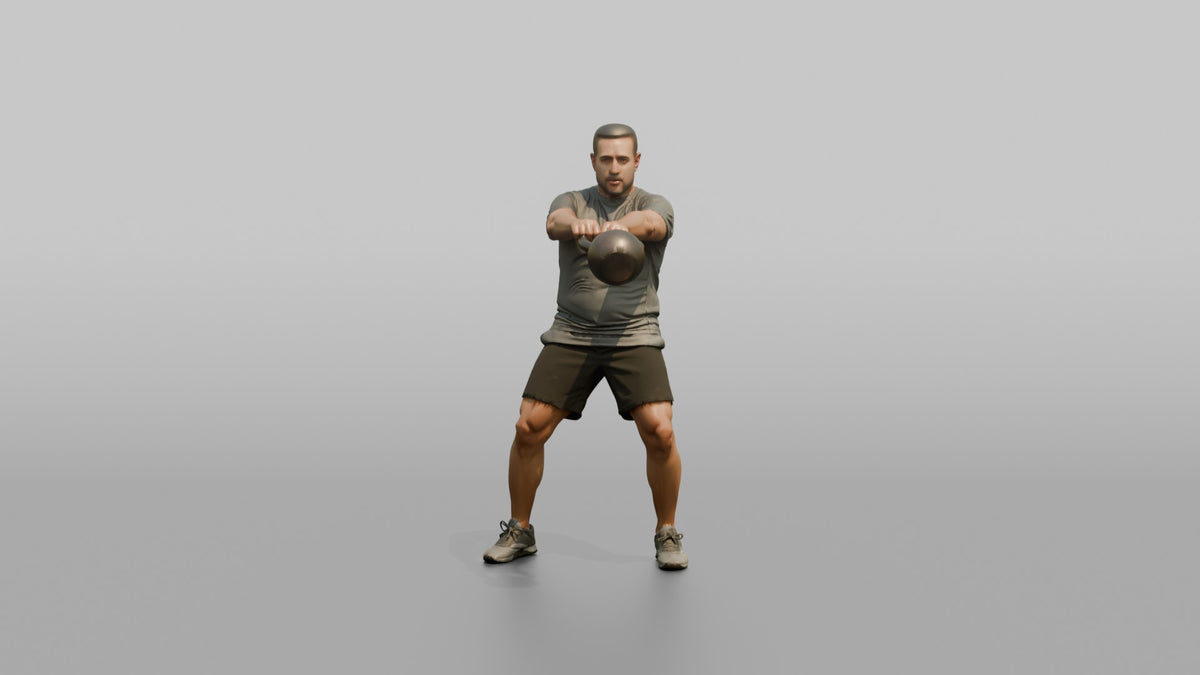 Weightlifter Man Performing A Kettlebell Swing - 3D character model, view 5