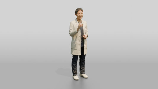 Young East Asian Woman Doctor with Hand Raised - 3D character model, view 1