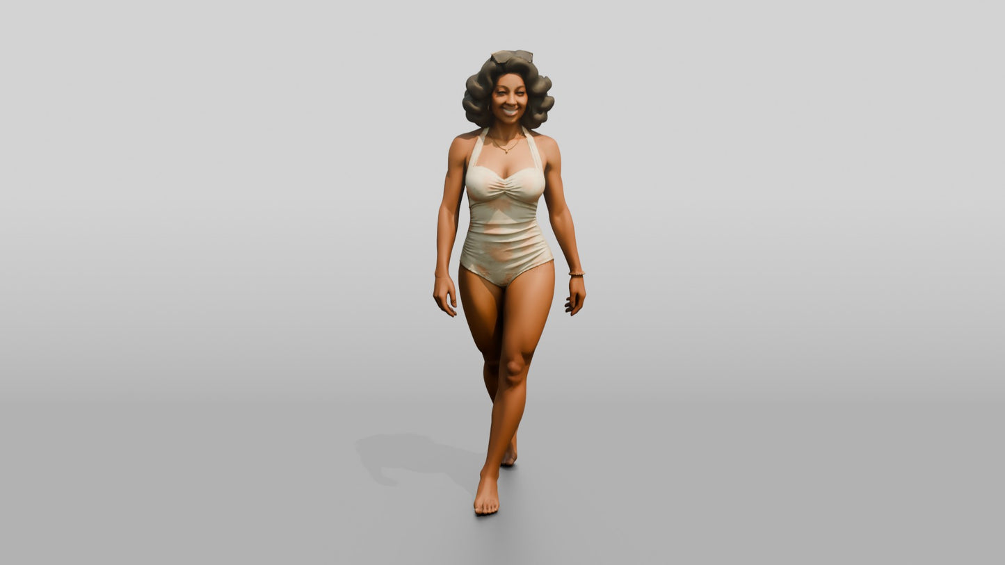 Woman in Cream Swimsuit Walking Barefoot