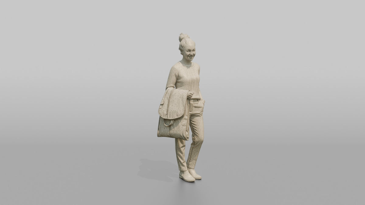 Woman Customer Carrying A Garment Bag Over One Arm - wireframe topology preview