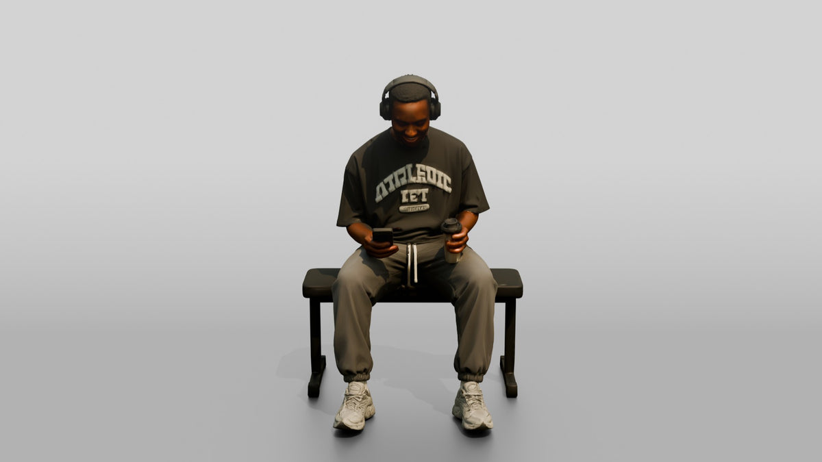 Man Sitting with Shaker and Headphones - 3D character model, view 5