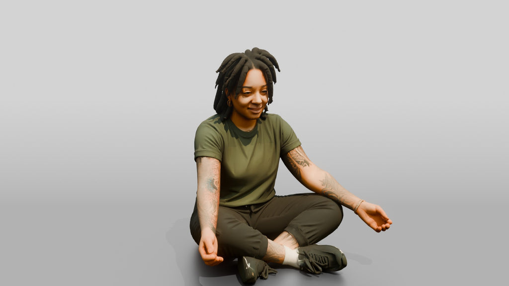 Homeless Woman Sitting Cross-legged