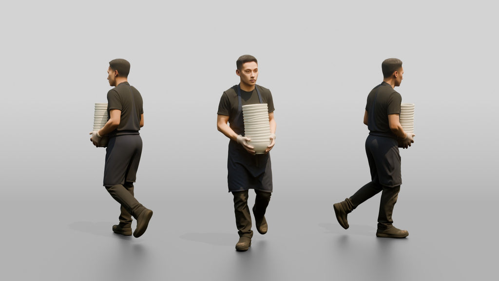 Kitchen Porter Carrying Ceramic Bowls
