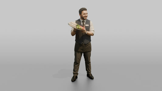 Server Man Carrying A Tray Of Appetizers - 3D character model