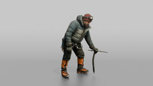 Climber Leaning on an Ice Axe, Catching Her Breath - 3D character model, view 1