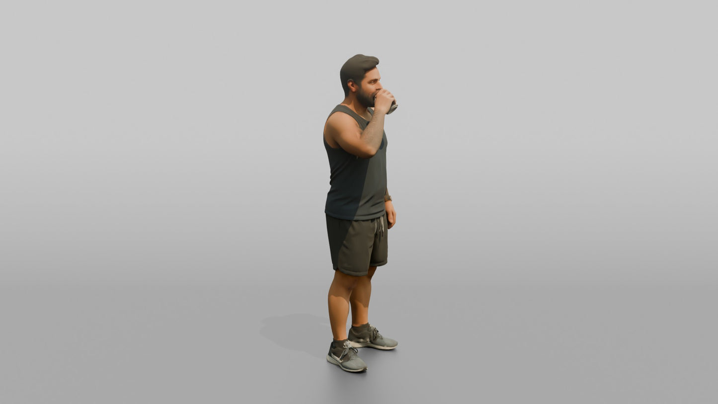Vacationer Wearing Casual Tank Top And Athletic Shorts