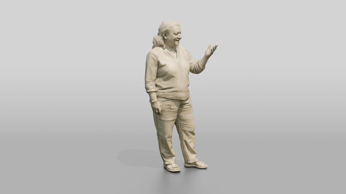 Stocky Middle-Aged Moroccan Woman Chatting on a Street - wireframe topology preview