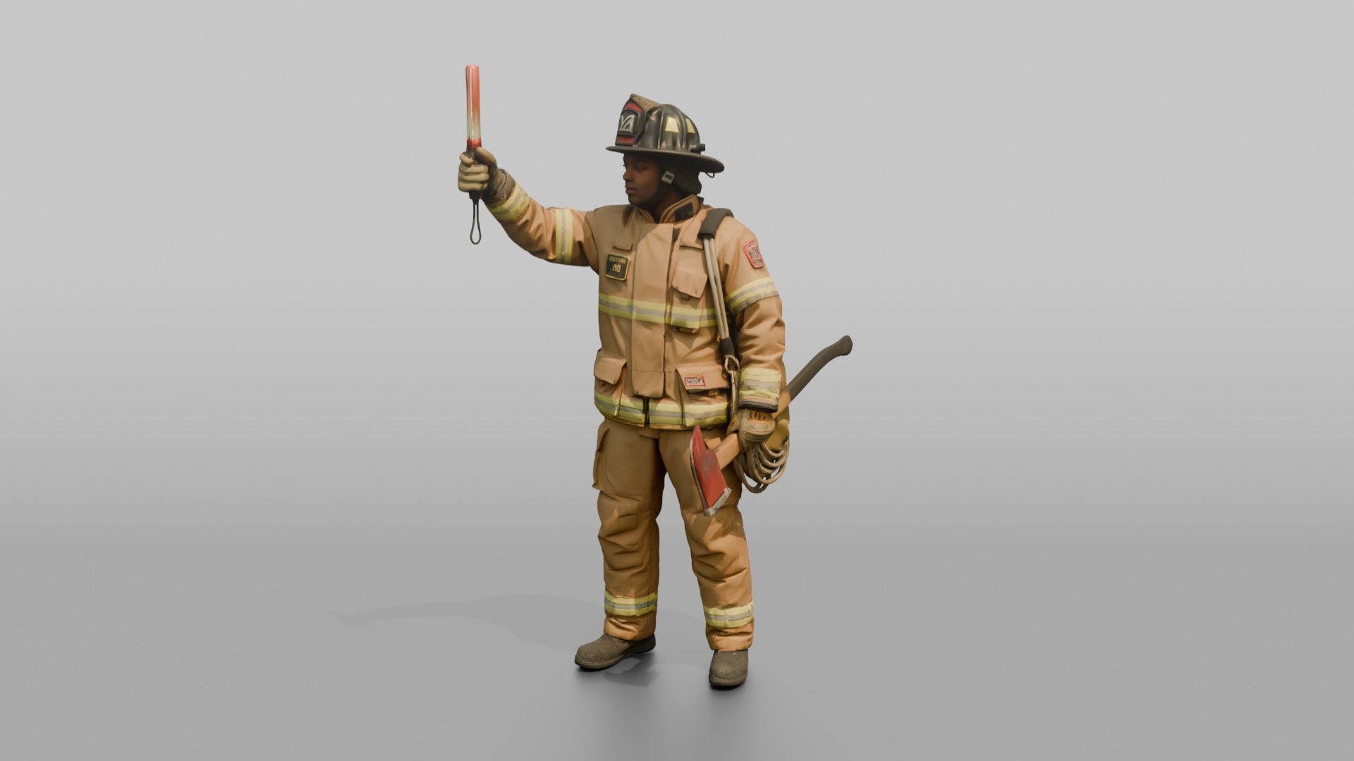 Firefighter Man Signaling Down the Line with a Illuminated Baton