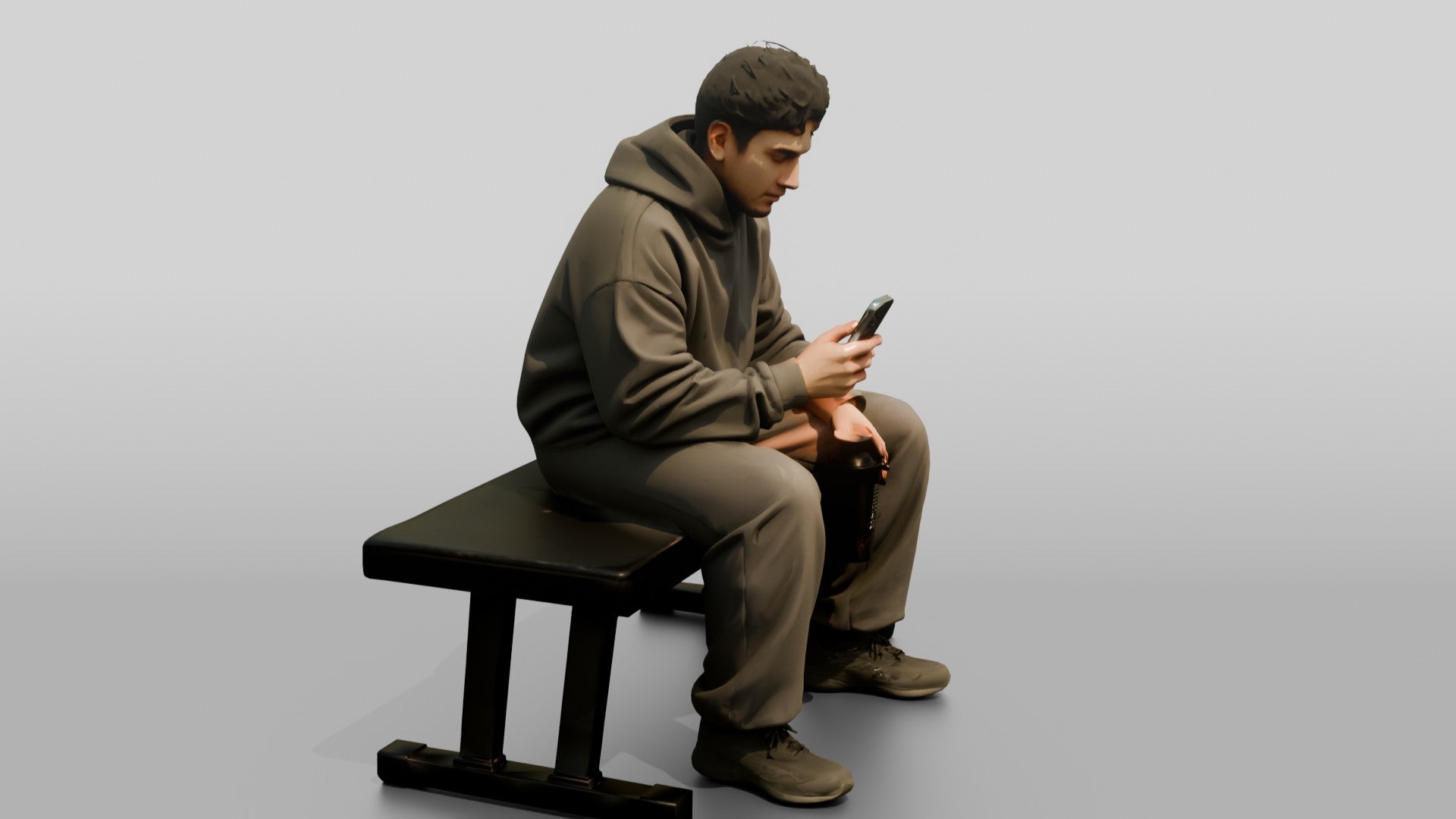 Man Sitting with Protein Shaker