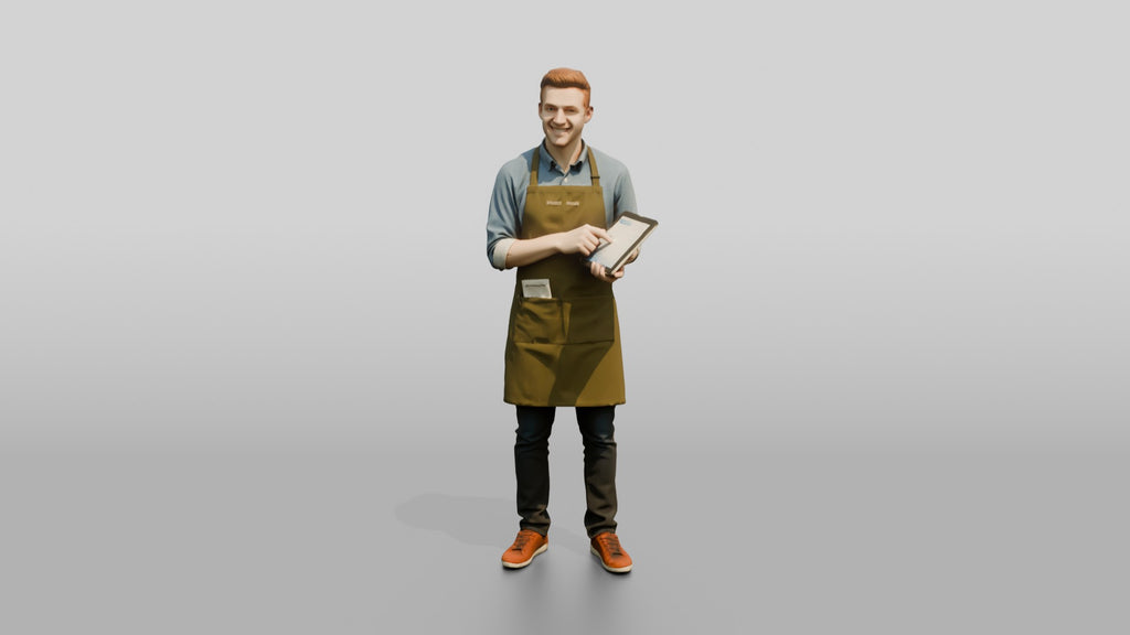 Young Man Barista Checking Tablet Orders