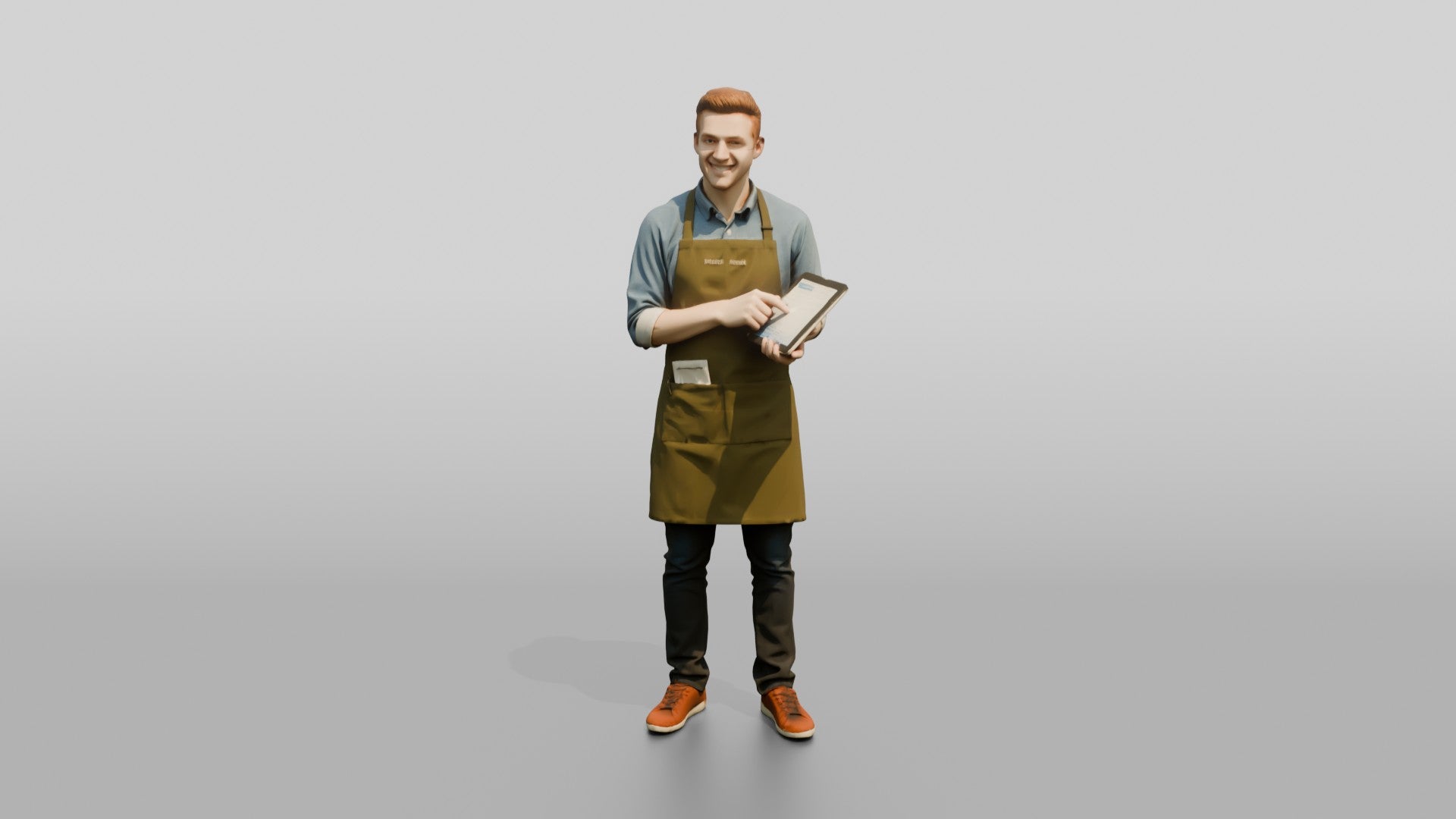 Young Man Barista Checking Tablet Orders