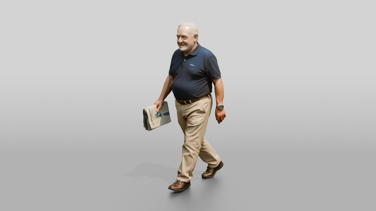 Elderly Plus-Size Italian Gentleman Holding a Newspaper