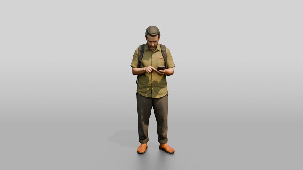 African Man with a Backpack Checking His Phone