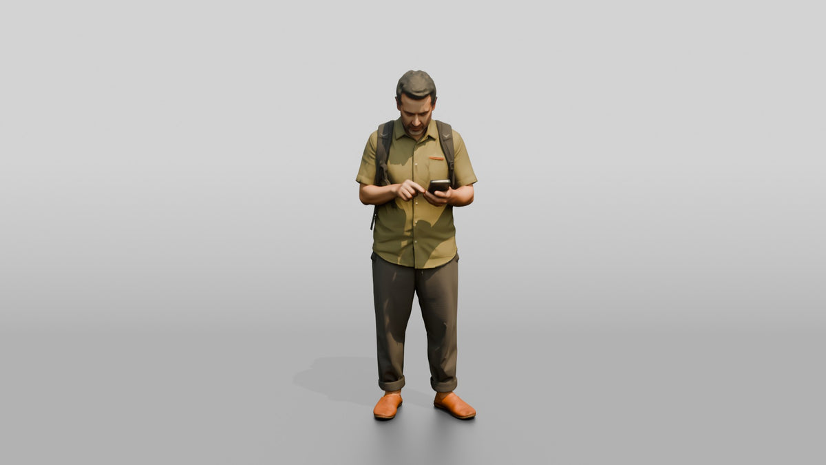 African Man with a Backpack Checking His Phone - 3D character model, view 5