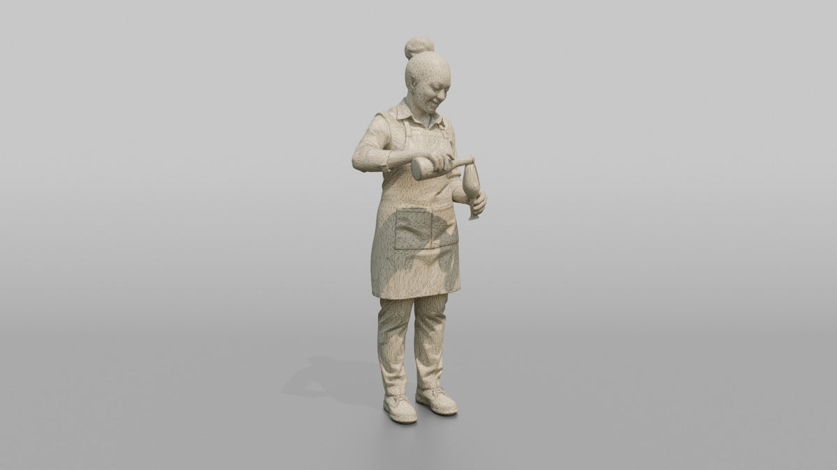 Server Woman Pouring Wine Into A Glass - wireframe topology preview
