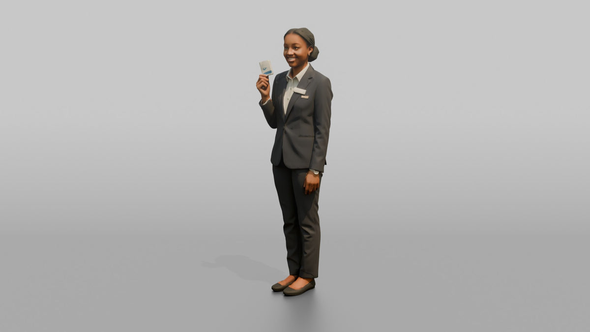 Receptionist Man Holding A Room Key Card - 3D character model, view 4
