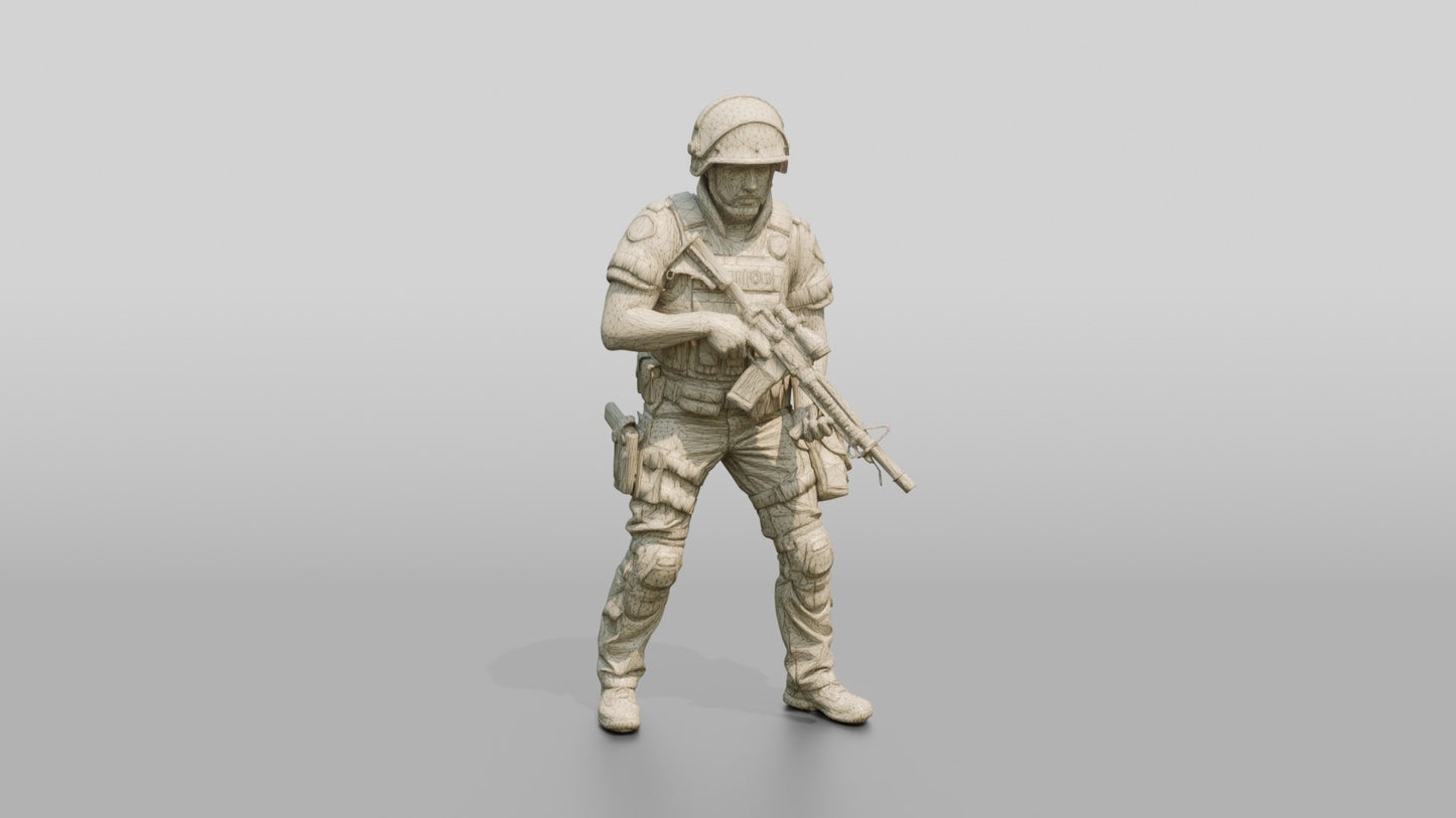 Riot Police Officer Holding Rifle