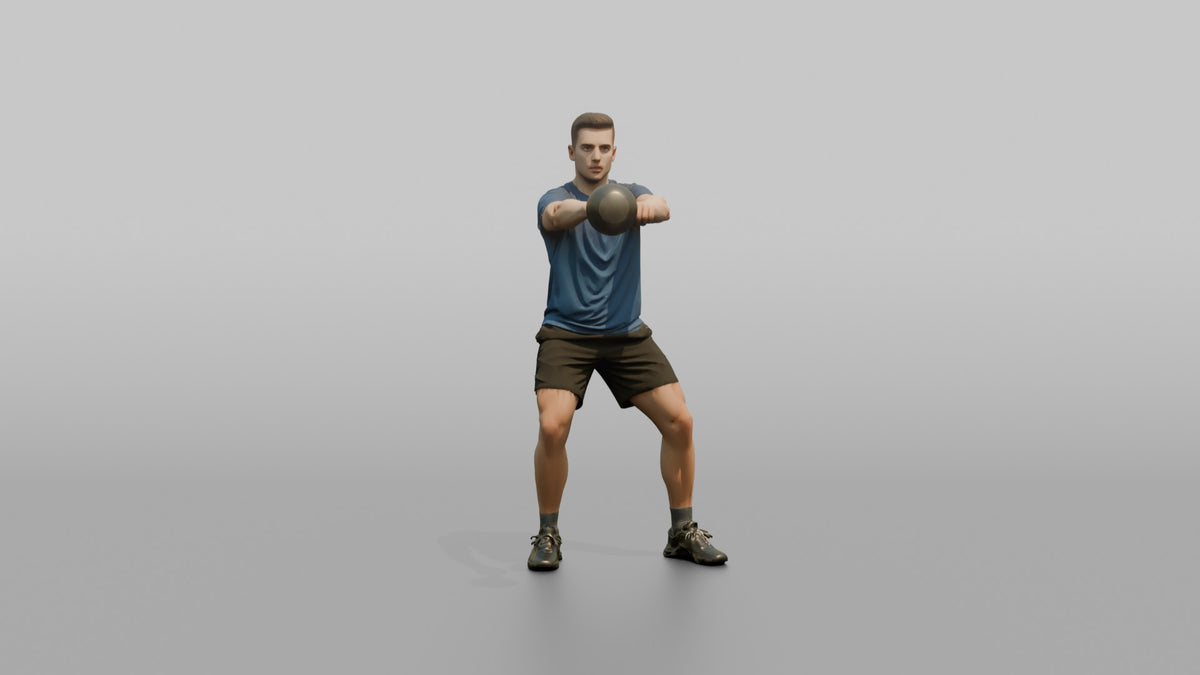 Weightlifter Man Performing A Kettlebell Swing - 3D character model, view 5