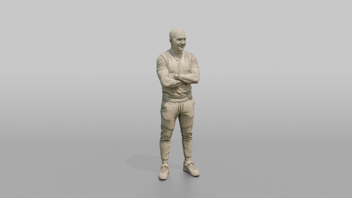 Fitness Influencer Man Standing Confidently With Arms Crossed - wireframe topology preview
