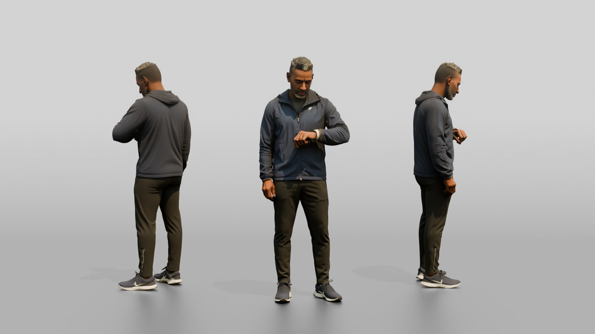 Black Man Checking His Watch in Windbreaker - 3D character model