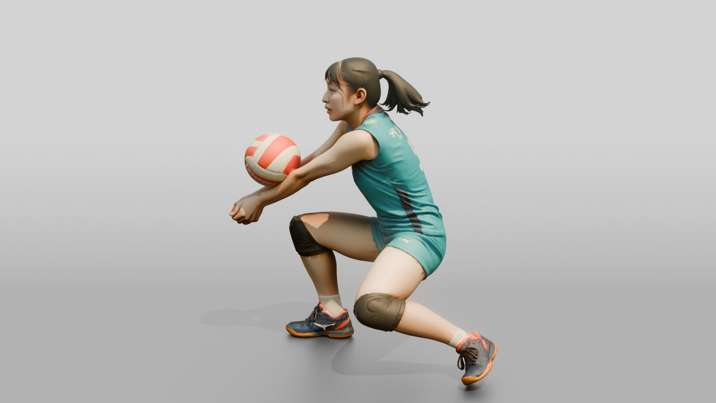 East Asian Female Volleyball Player in Teal Jersey