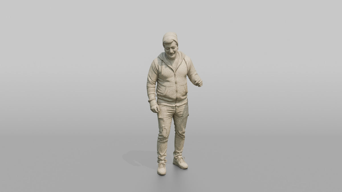 Patron Man Wearing A Colorful Beanie, Nodding Along To Music - wireframe topology preview
