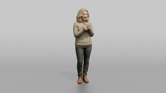 Mother Holding A Coffee Mug With Both Hands, Warming Them - 3D character model