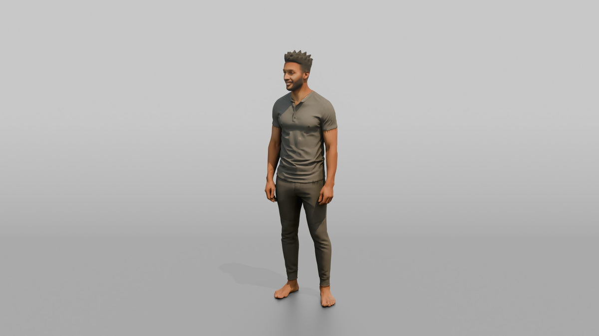Fitness Influencer Man Standing With A Subtle Smile, Hands At Sides - 3D character model, view 4