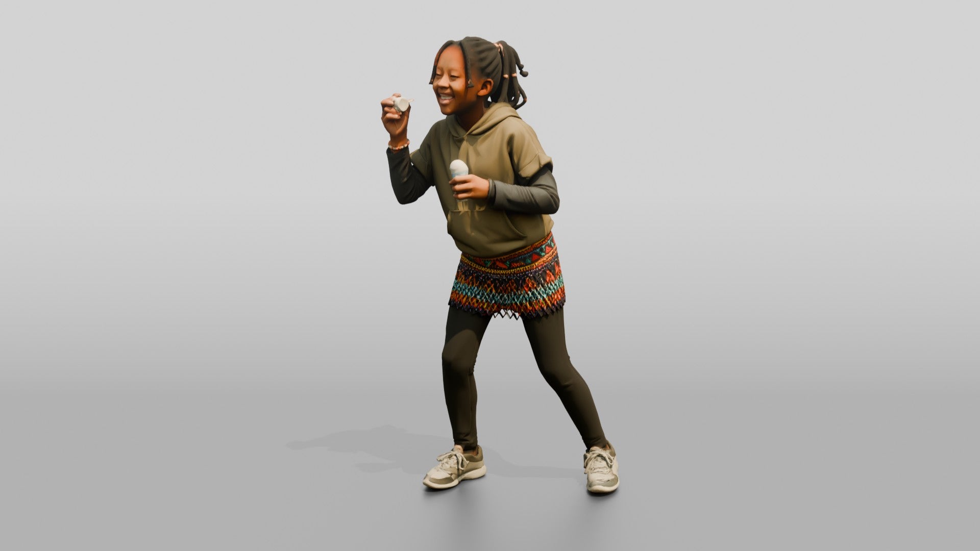 African Girl Blowing Bubbles in a Beaded Skirt