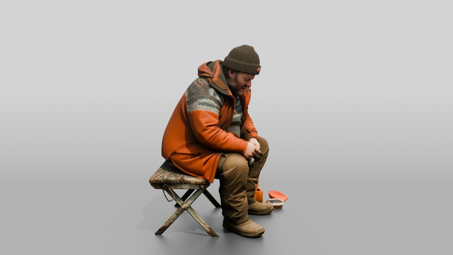 Elderly Norwegian Man Ice Fishing