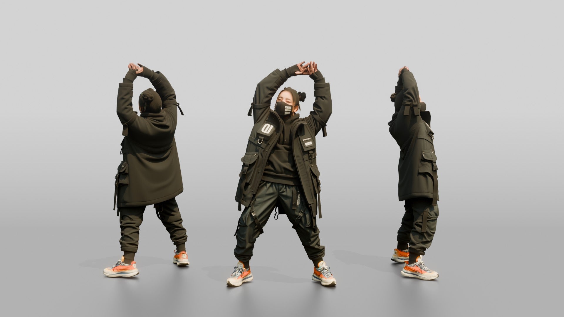 Techwear Woman Stretching Her Arms