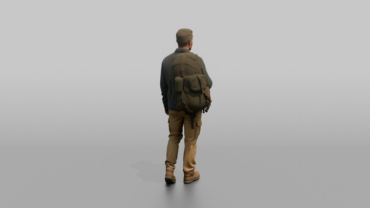 Father Carrying A Large Stuffed Backpack Over One Shoulder - 3D character model, view 3