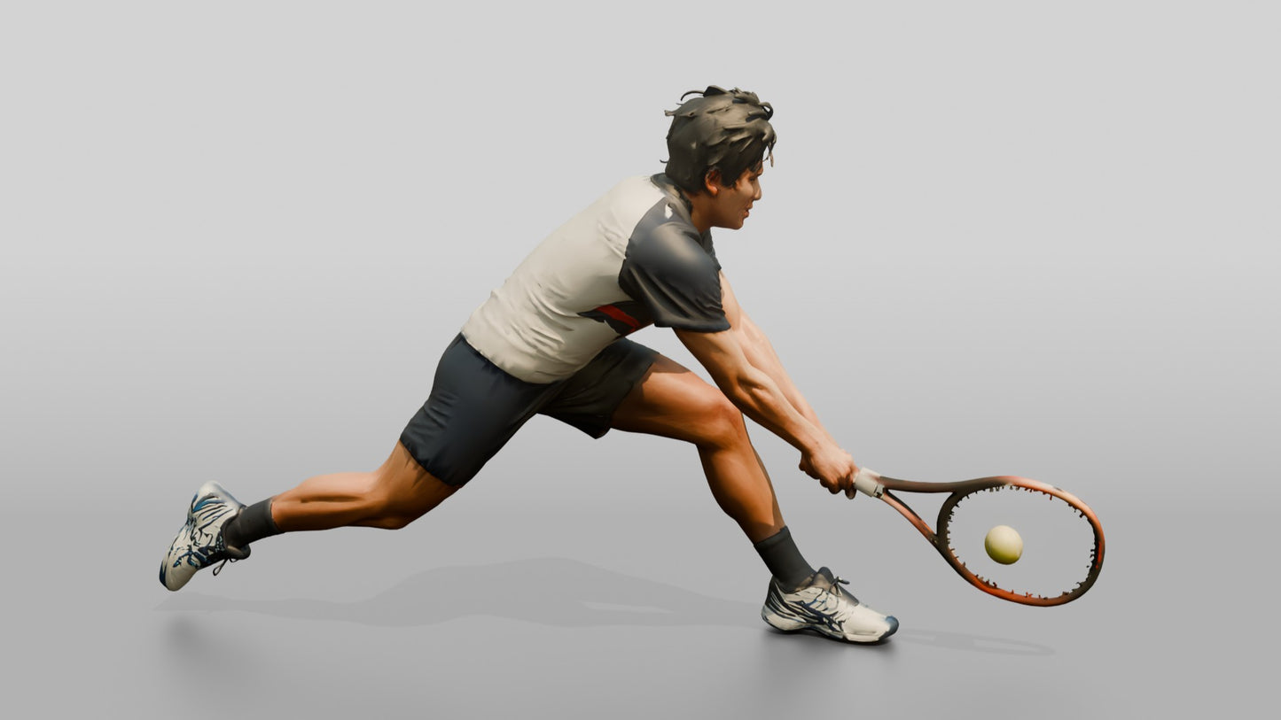 Male Tennis Player Lunging for a Backhand Save