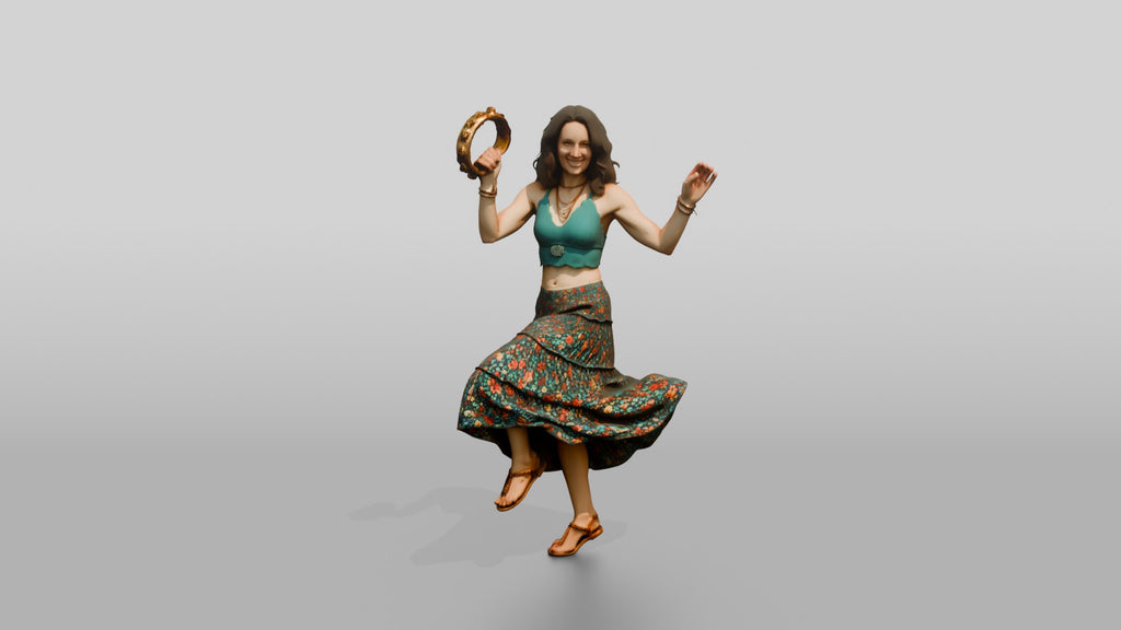 Boho Beach Dancer with a Tambourine