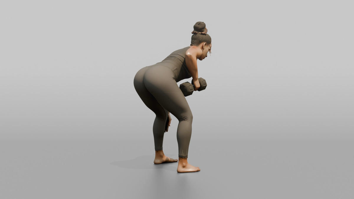 Weightlifter Woman Performing A Bent-over Dumbbell Row - 3D character model