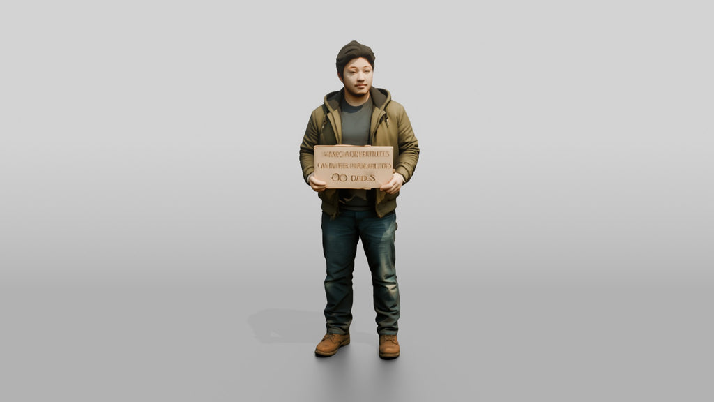Homeless Man Holding Out a Cardboard Sign
