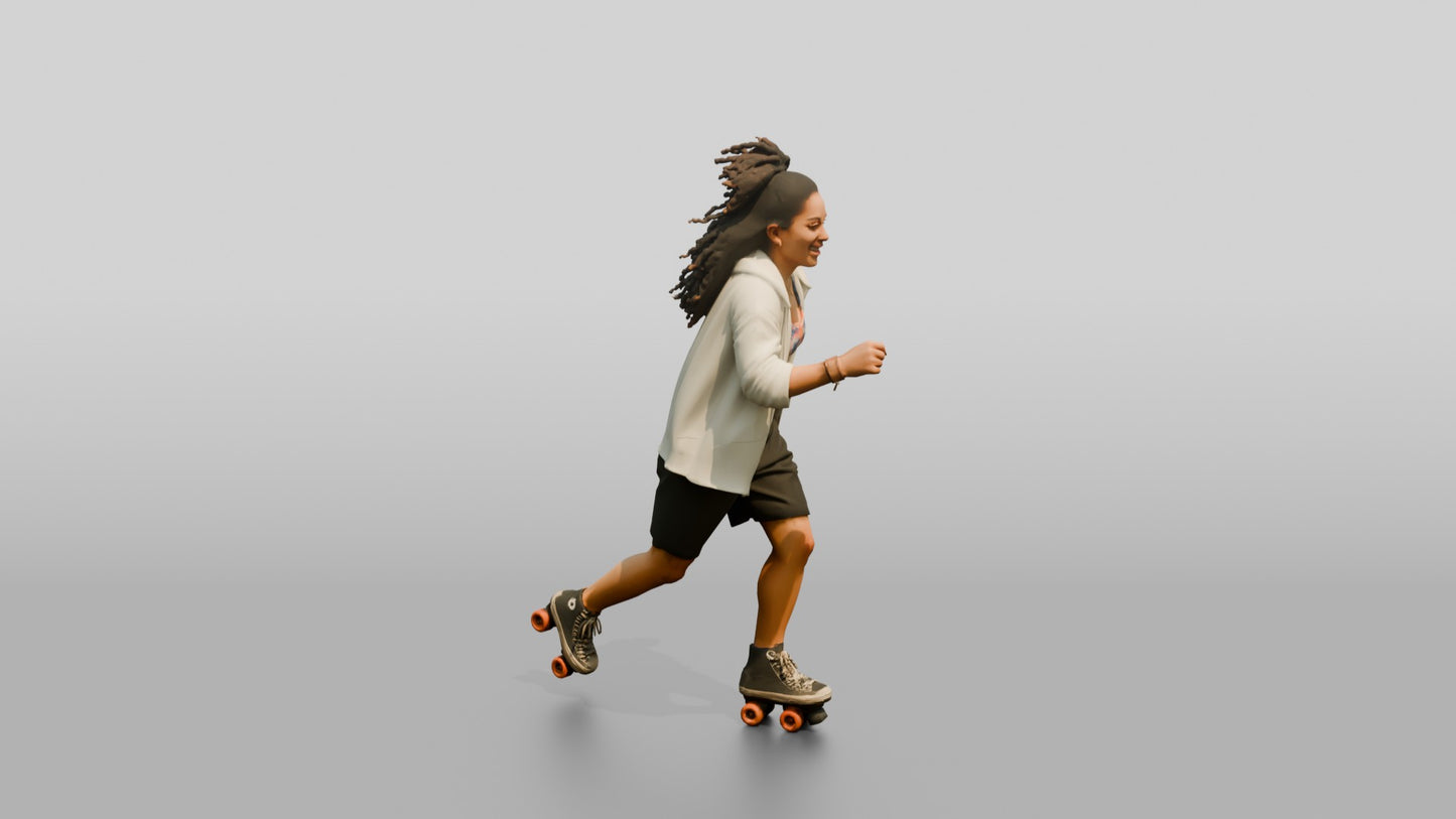 Multiracial Woman Skating Down the Boardwalk