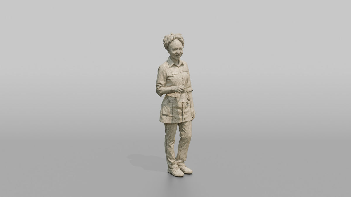 Server Woman Holding A Small Service Bell - wireframe topology preview
